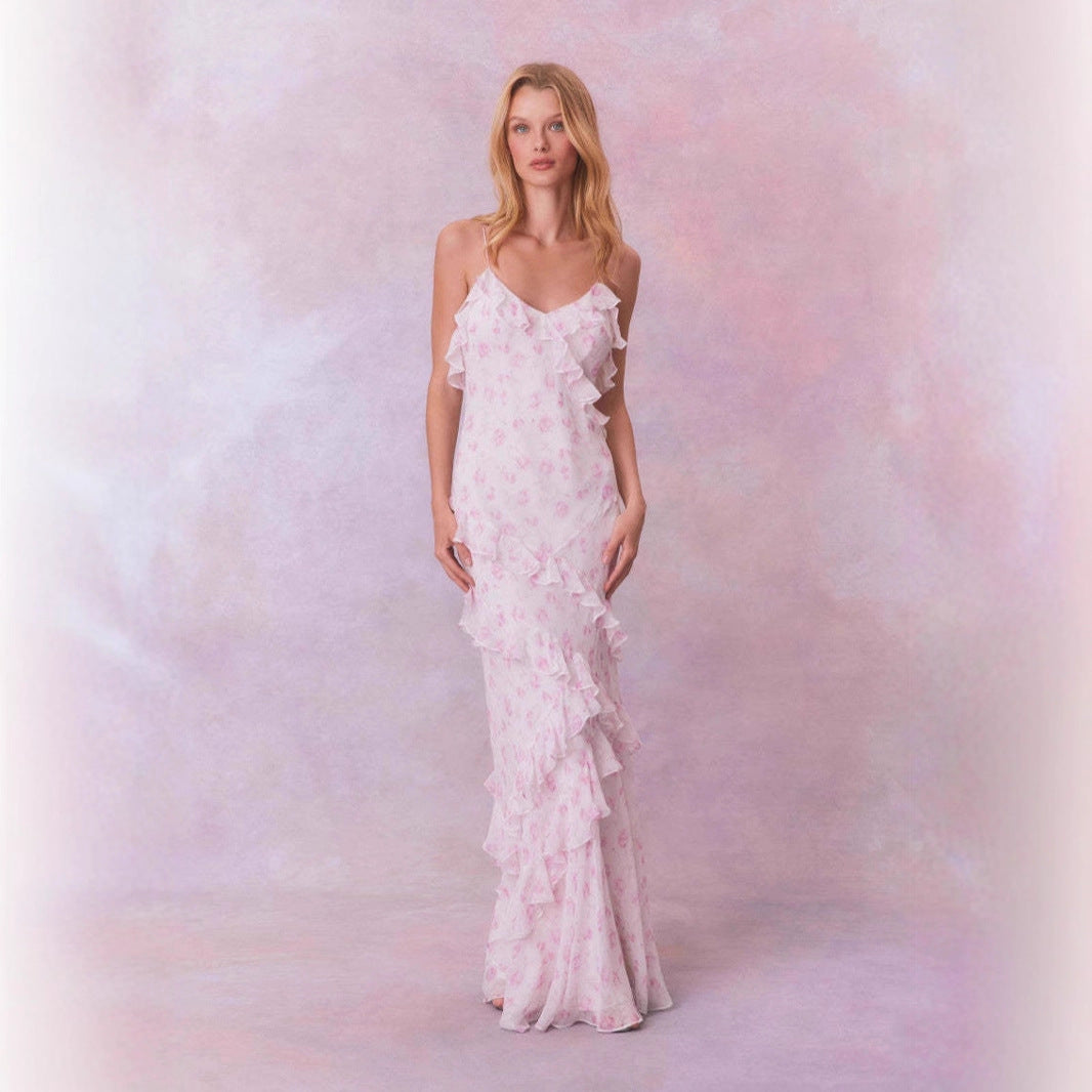 Summer Brace Sleeveless Ruffled Patchwork Long Dress