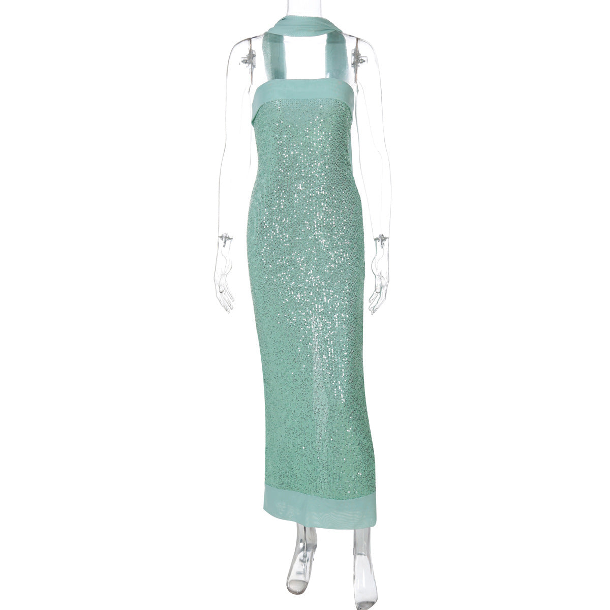 Women's Solid Color Long Style Close-fitting Sequins Dresses