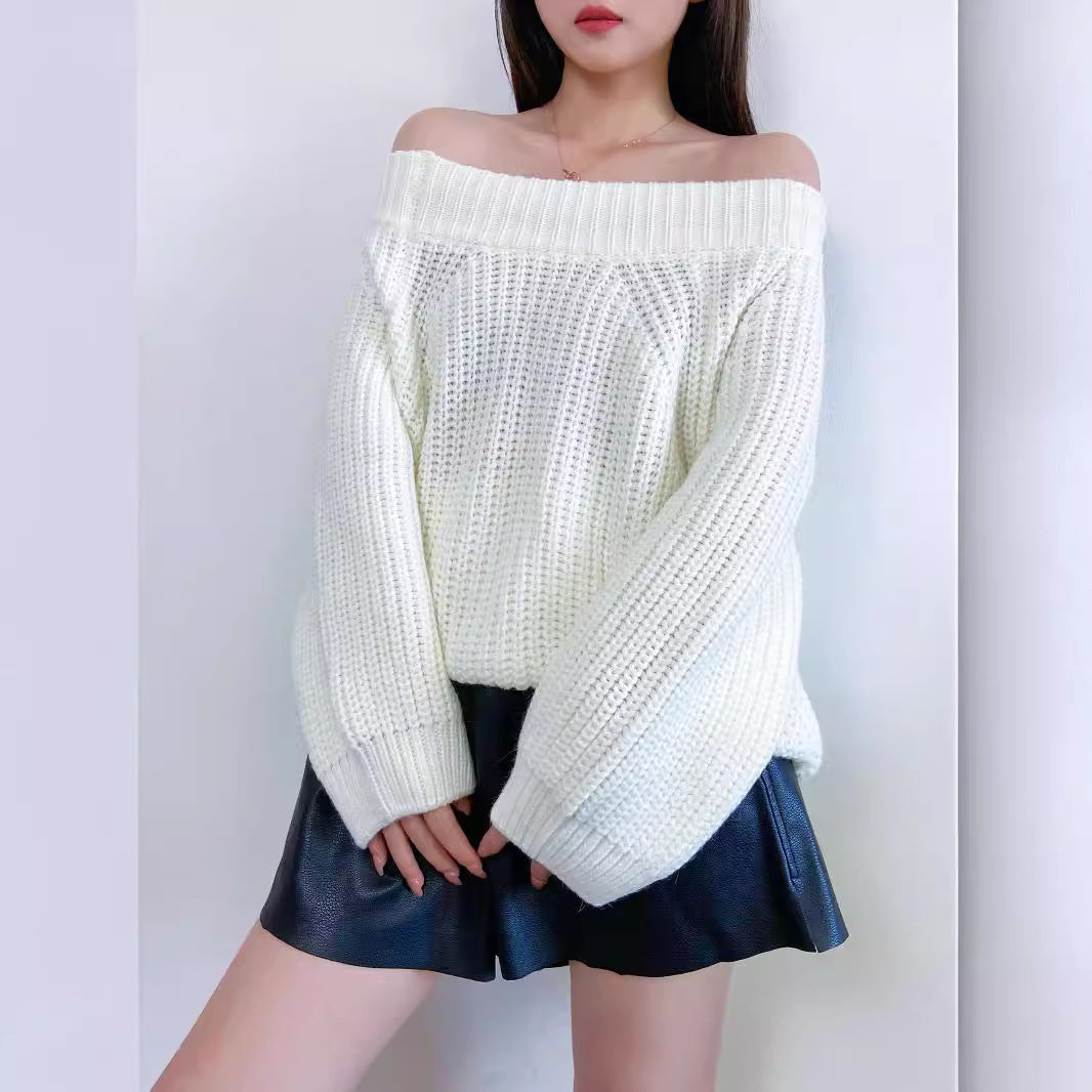 Women's Sexy Pullover Loose-fitting Thick Needle Lantern Sleeve Women's Sweater