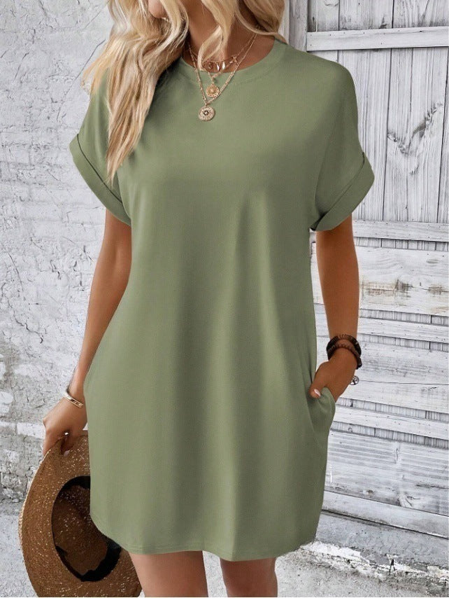 Women's Full Body Outerwear Round Neck Pocket Dress