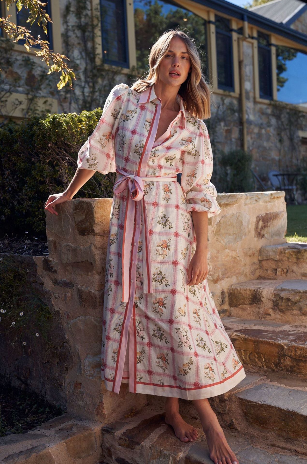 Slouchy Casual Linen Long Flower Dress Dresses