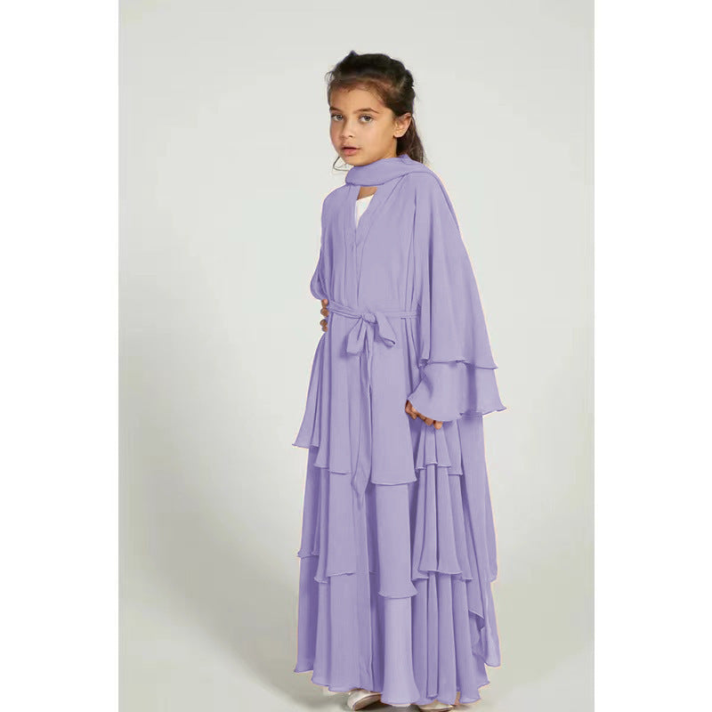 Children's Chiffon Elegant Belted Sweet Fresh Without Dress