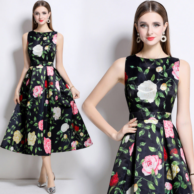 Women's Elegance Sleeveless Dress Summer High-grade Printed Dresses