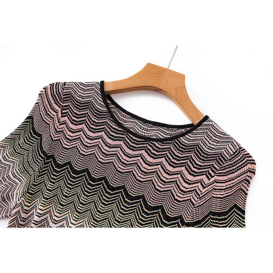 Gradient Color Stitching High Elastic Sleeve Knitted Dresses