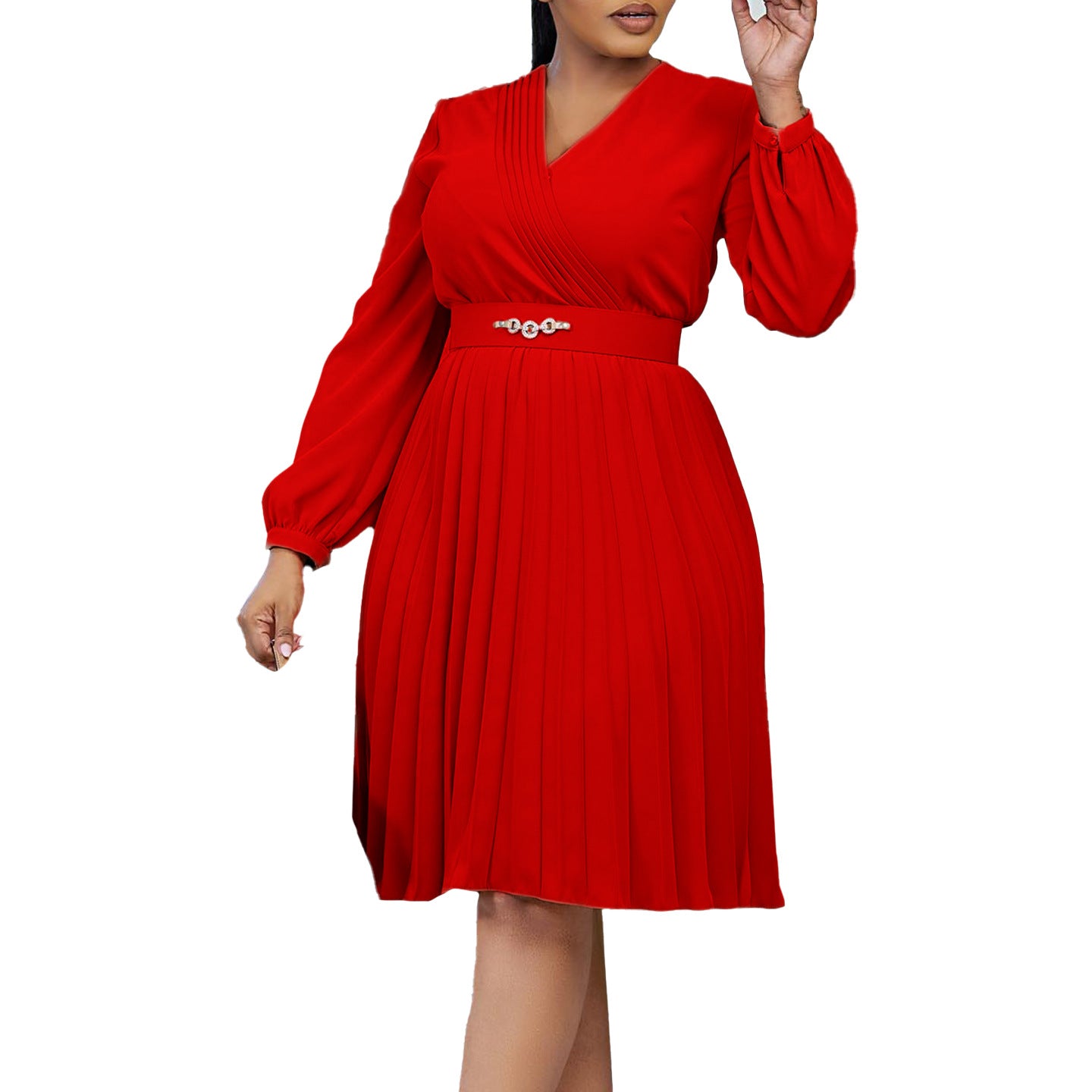 Fashion Elegant Solid Color Pleated African Plus Size