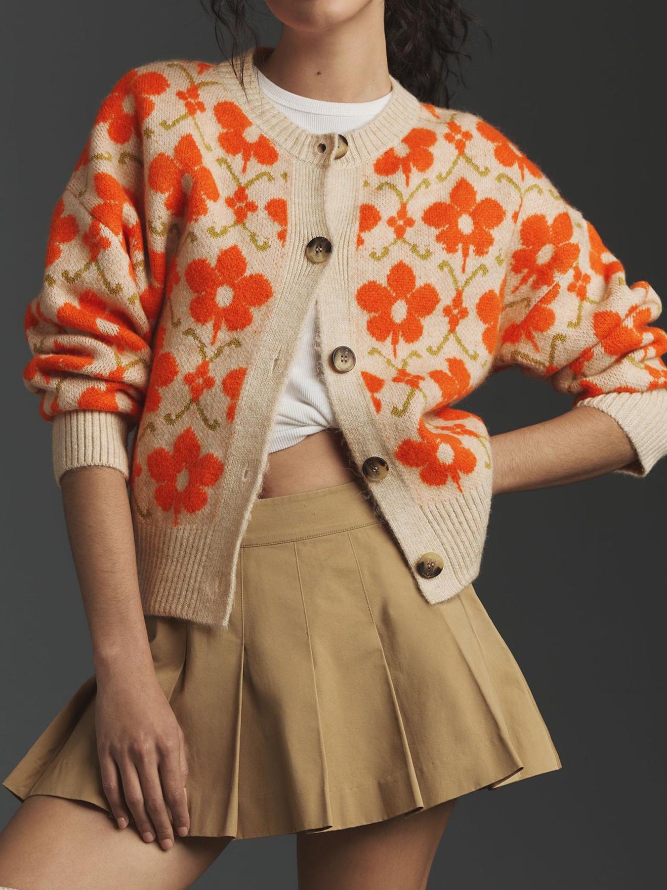 Women's Flower Jacquard Elegant Button Long Sleeve Cardigans