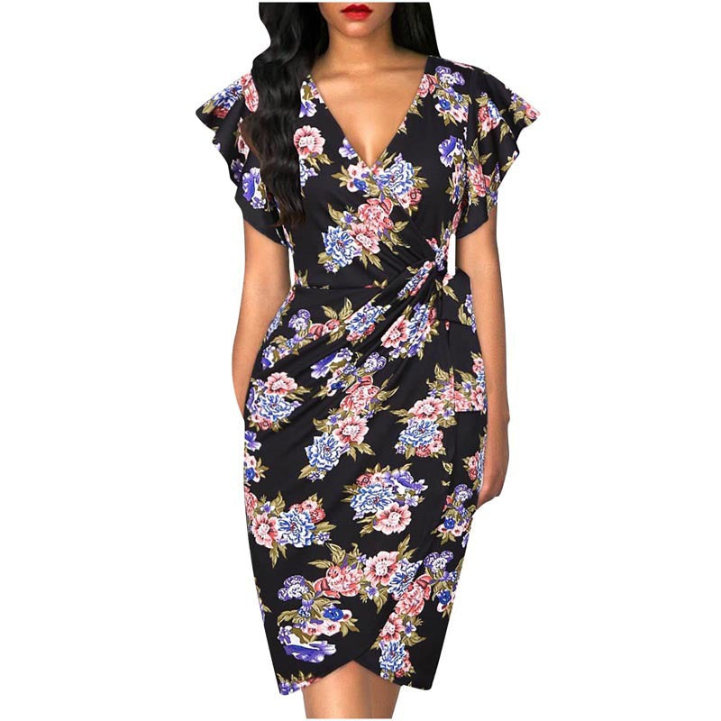 Women's Waist Pleating Printed Solid Color Dress Dresses