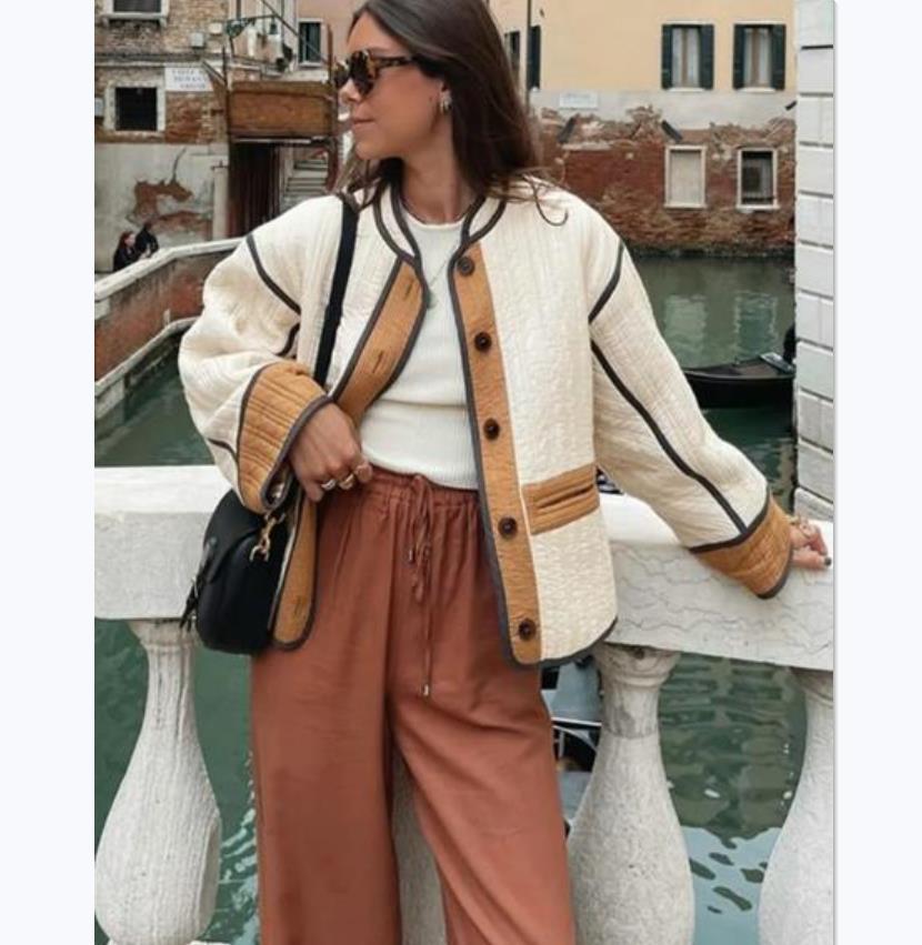 Women's Fashion Color Contrast Cotton Padded Coats