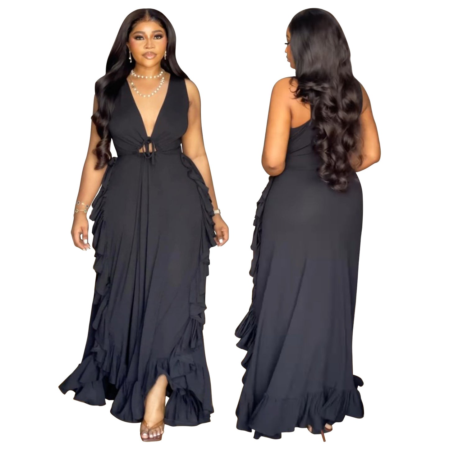 Sexy Cold-shoulder Elegant Ruffled High Waist Dresses
