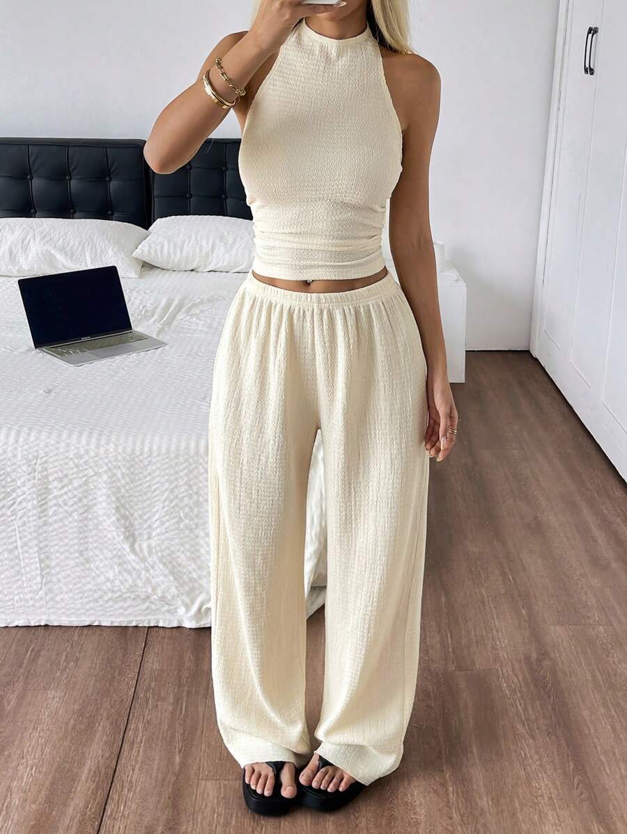 Women's Leisure Vacation Wide Leg Trousers Two-piece Fashion Casual Suit