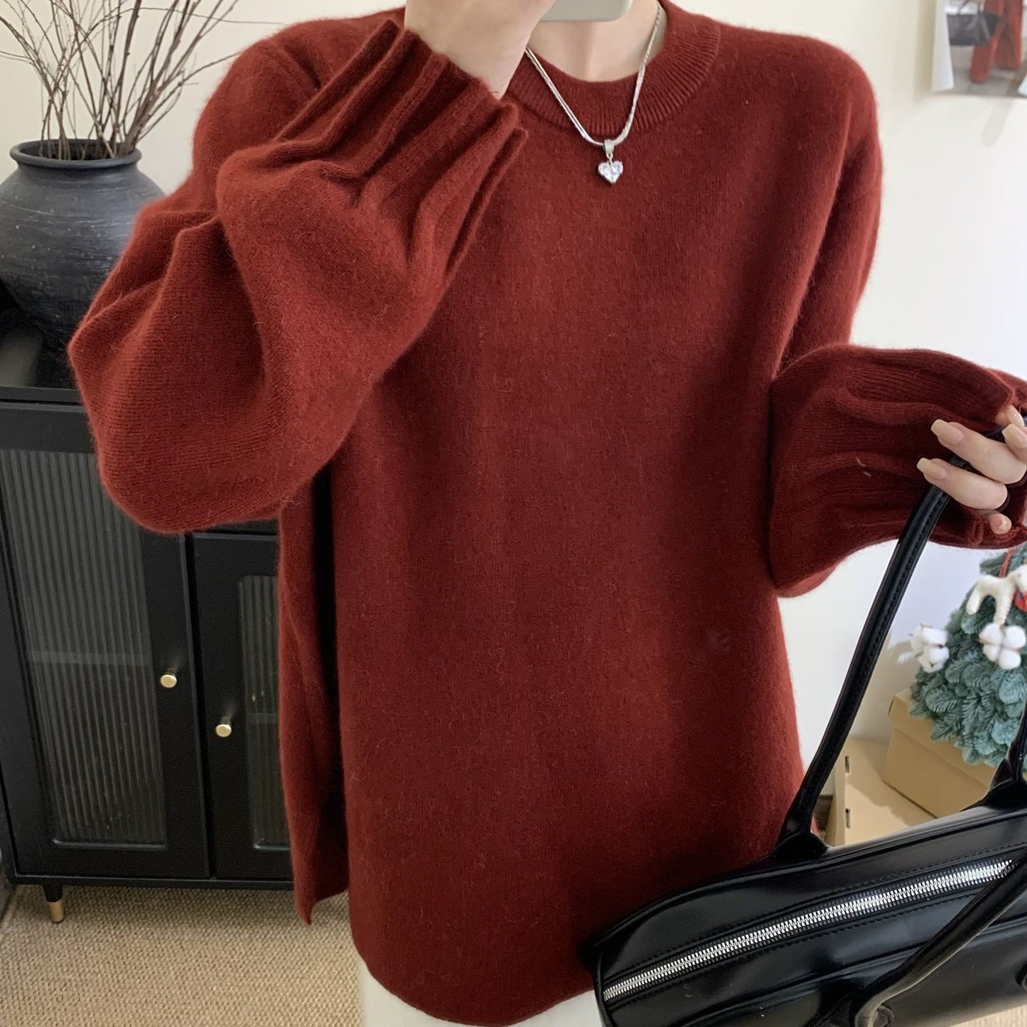 Round Collar Design Loose Mid-length Bottoming Shirt Lazy Pullover Sweaters