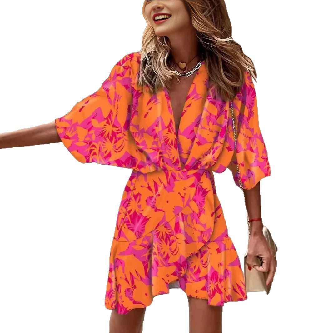 Durable Charming Batwing Sleeve Hem Irregular Dress