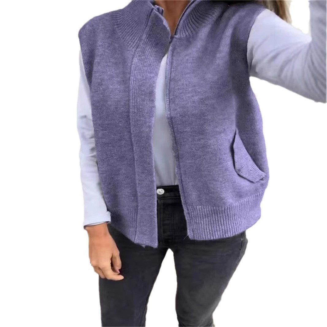 Women's Stand Collar Zipper Winter Loose Casual Vests