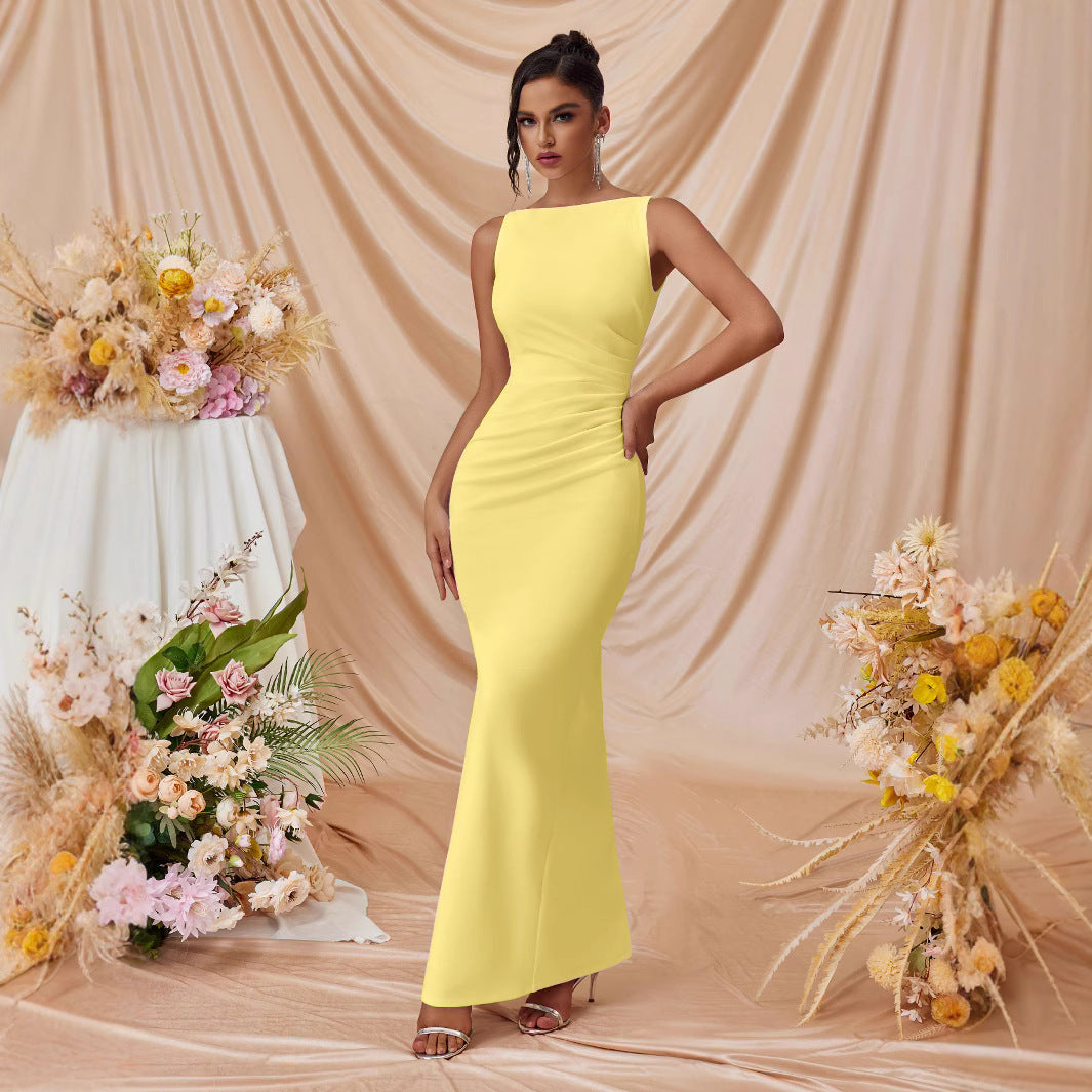 Women's Sleeveless Sexy Solid Color Slit Slim Dress