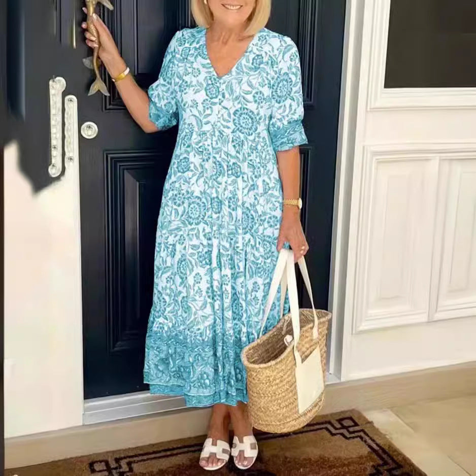 Women's Elegant Long Loose Floral Printed Dress Dresses