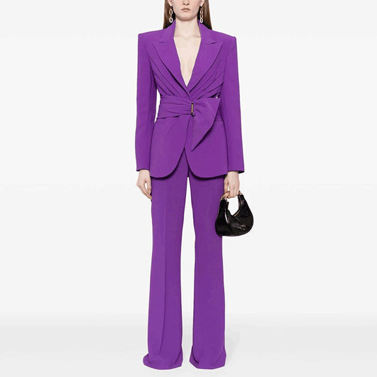 Temperament Irregular Belt Slim Fit Trousers Jackets