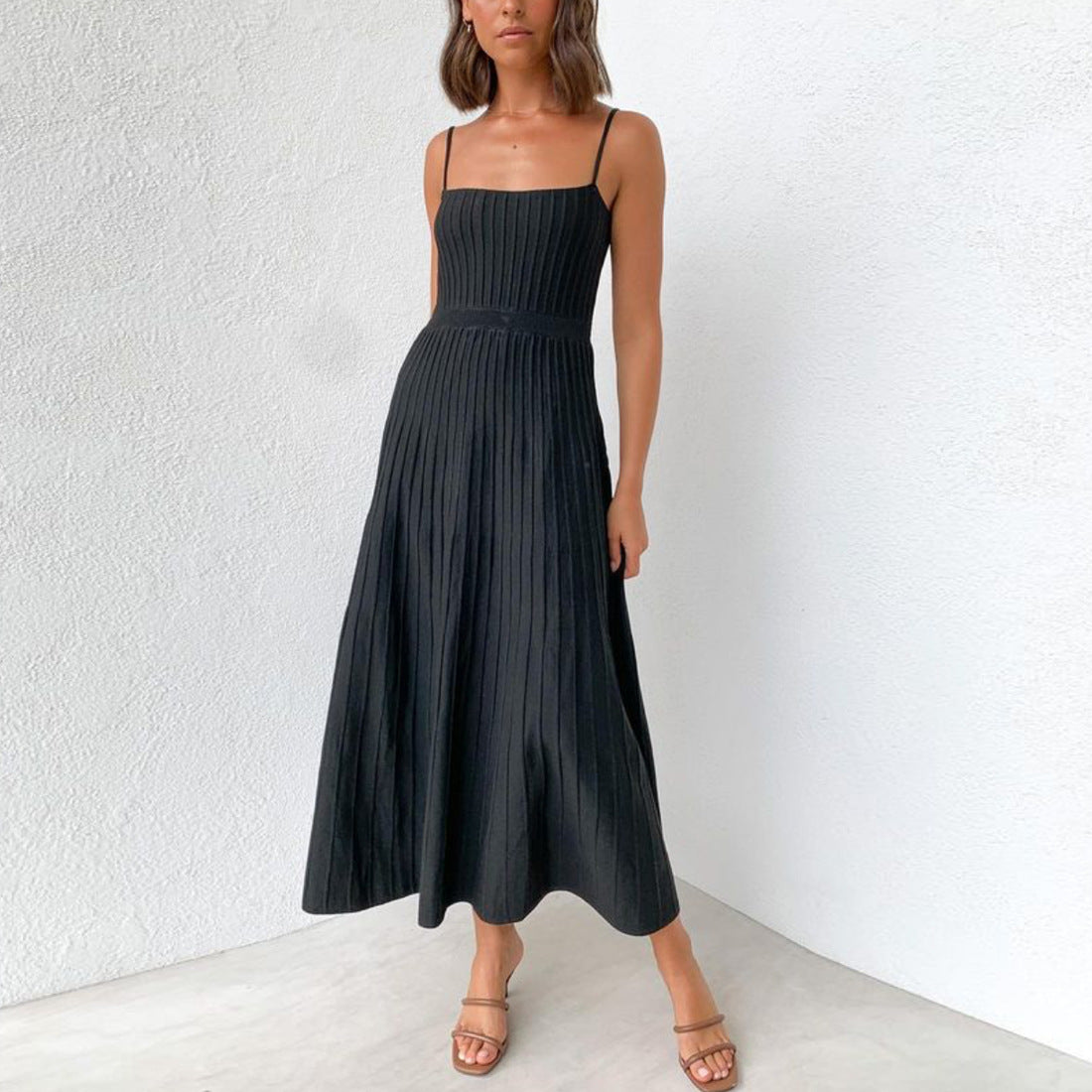 Women's Bandeau High Waist Spaghetti Straps Knitted Dress Seaside Dresses