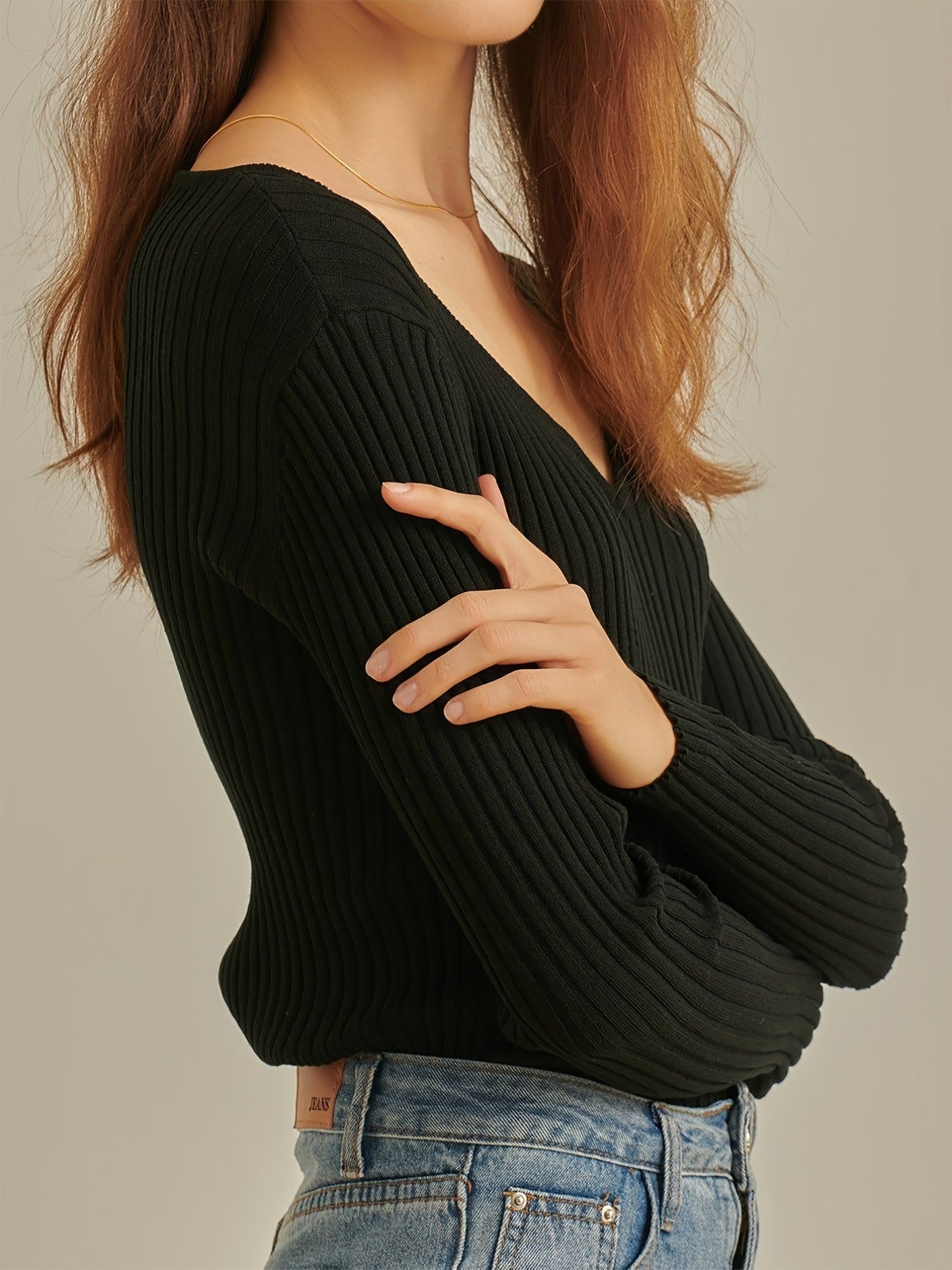 Women's Wear Sunken Stripe Tight Long Sleeve Knitted Bottoming Sweater