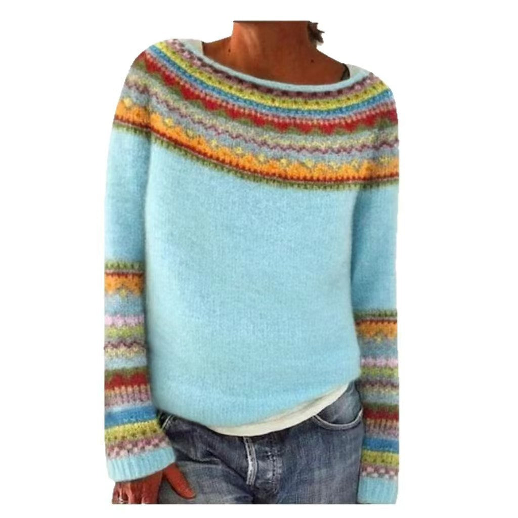Women's Round Neck Multicolor Loose Fashion Pullover Sweater