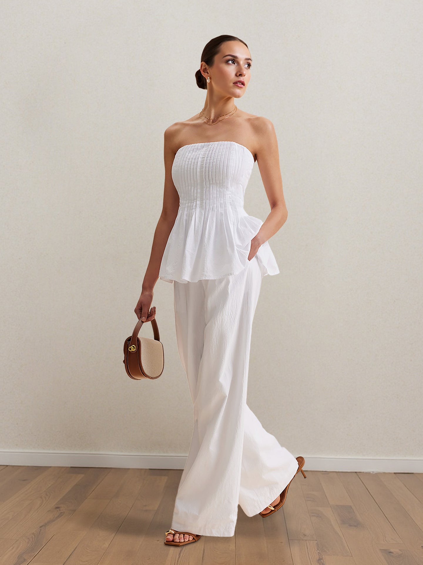 Women's Professional White Casual Trousers Fashion Tube Suits