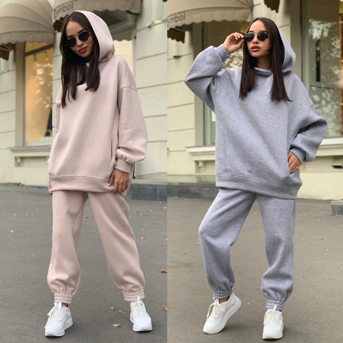 Women's Fashion Solid Color Hooded Casual Two-piece Suits
