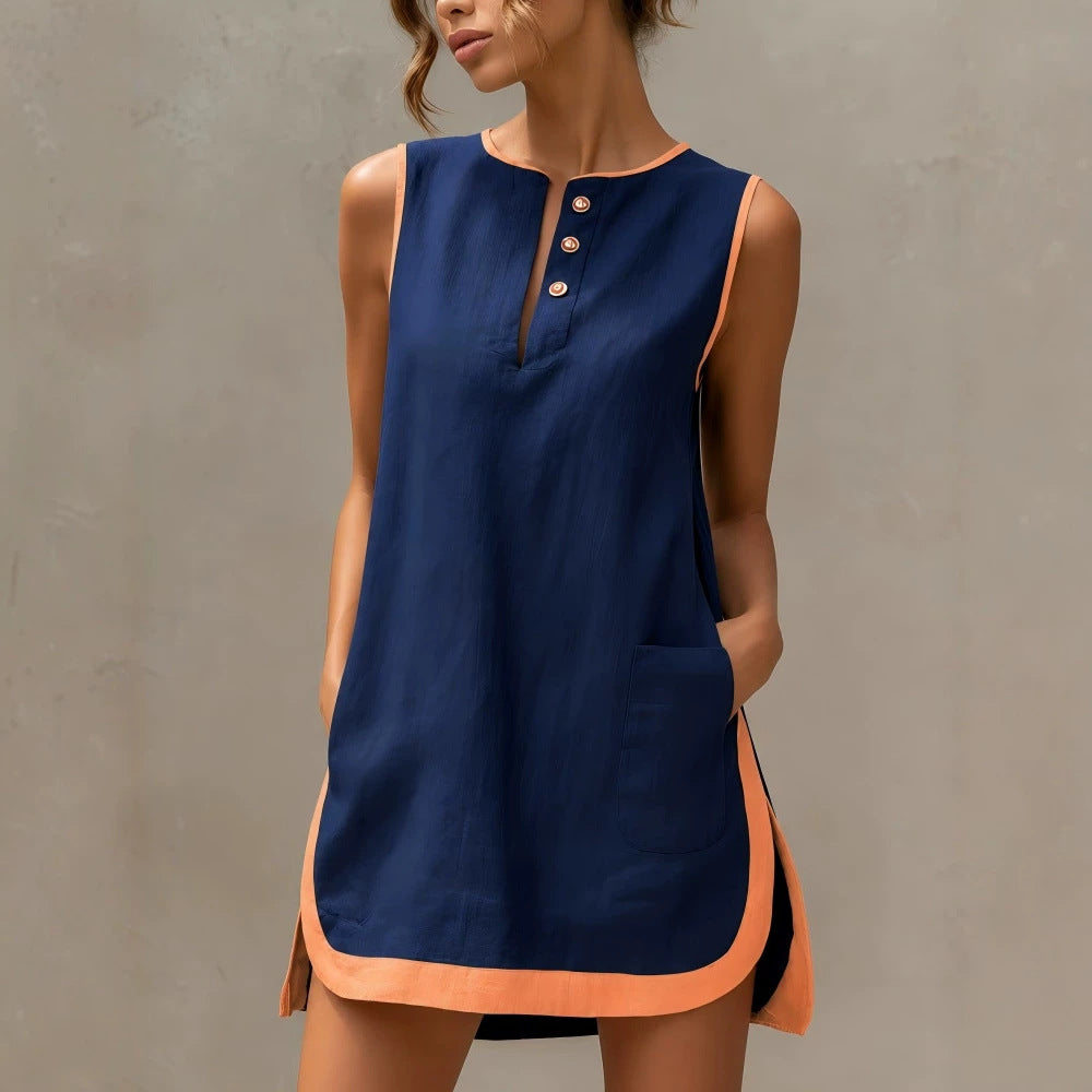 Summer Stitching Sleeveless Casual Loose Vacation Dress