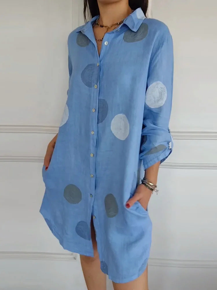 Women's Autumn Long Sleeve Elegant Button Printed Dress
