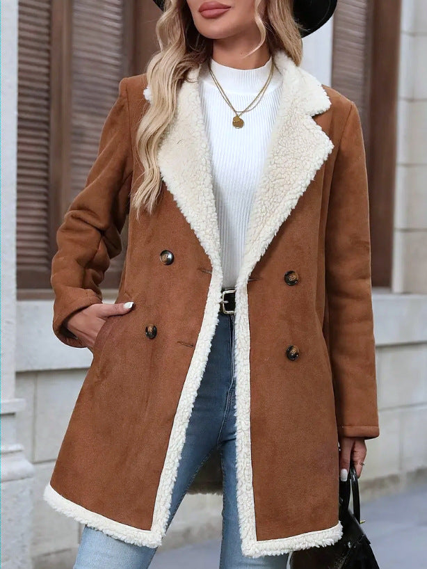 Women's Suede Fashion Casual Polo Collar Mid-length Coats