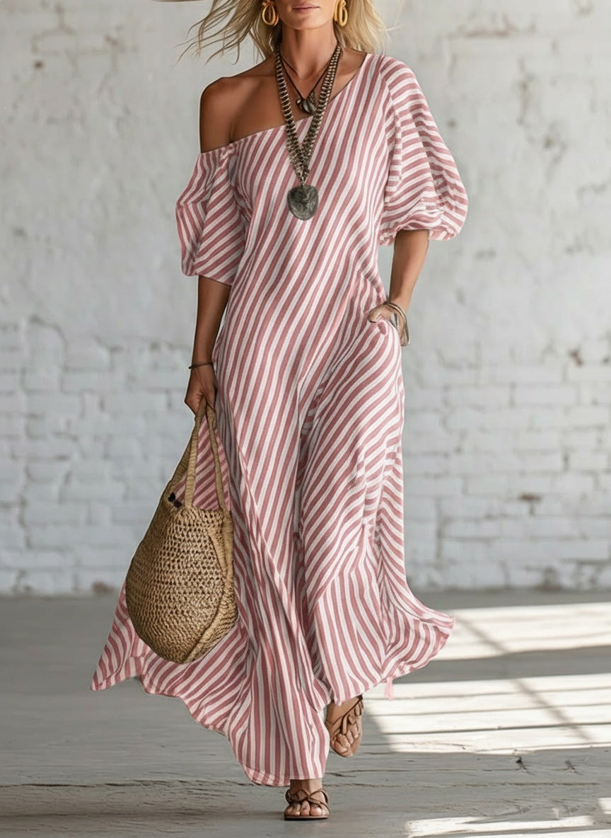 Women's Fashion Spring Elegant Irregular Striped Dress
