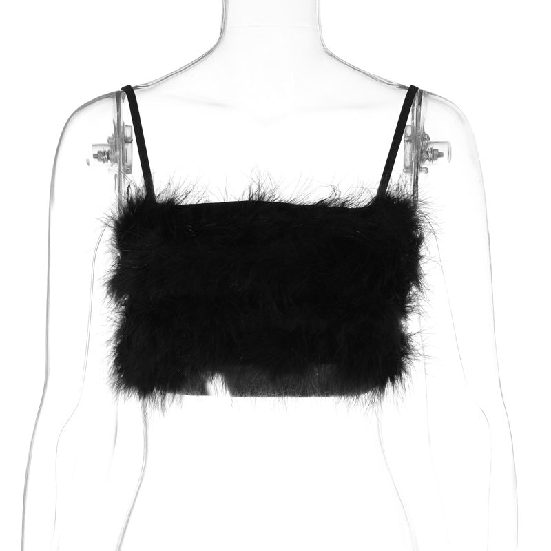 Women's Popular Fur Spaghetti Straps Chest Wrap Tops