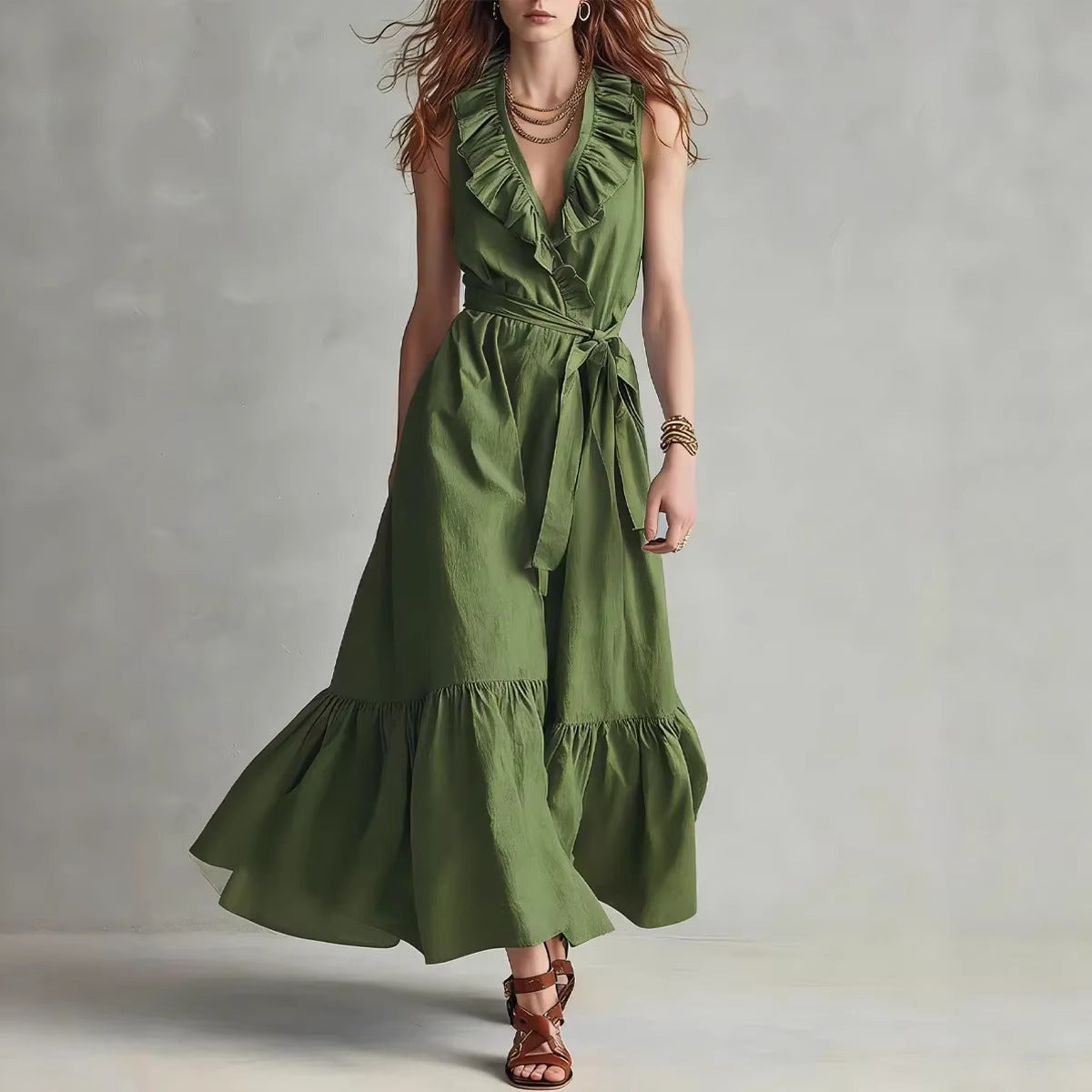 Fashion Solid Color Sleeveless Lace Band Dress