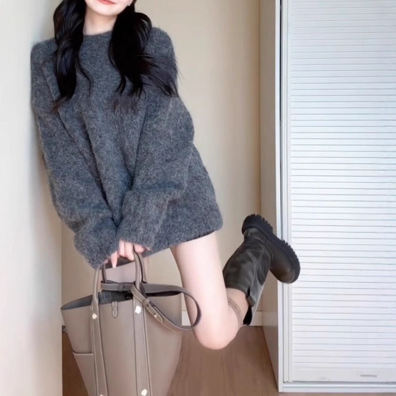 Women's Gray Loose Lazy Style Pullover For Sweaters