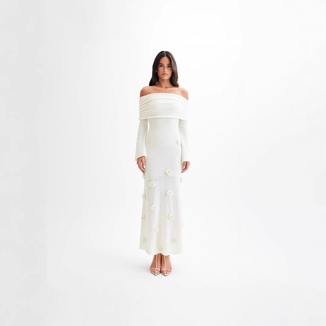 Women's Sexy Three-dimensional Flower Dress Knitted Dresses