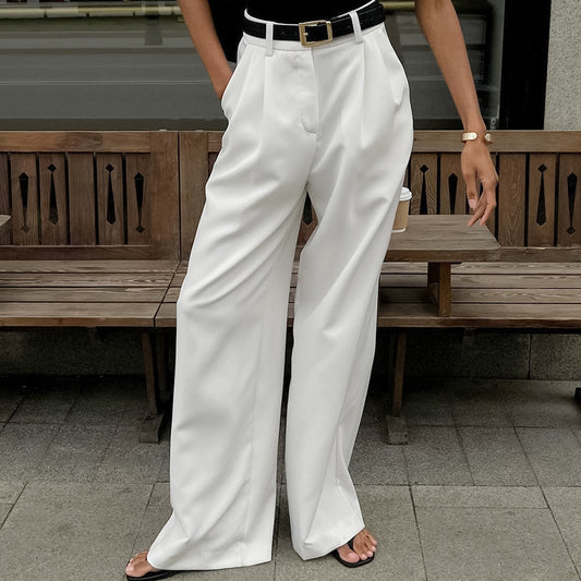 Women's White Temperament Commute Trousers Fashion Casual Pants