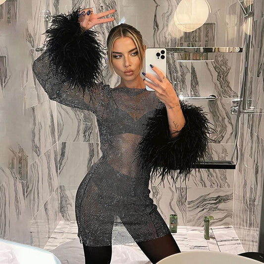 Women's Thin Glittering Mesh Autumn Fashion Trend Dresses