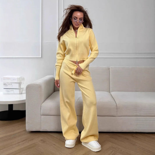 Zipper Knitting Temperament Commute Double Open Suits
