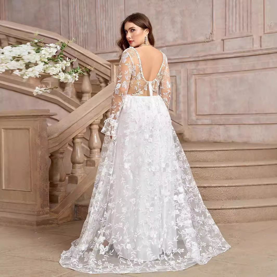 Women's Long Sleeve White Bridal Gown Formal Wedding Dresses