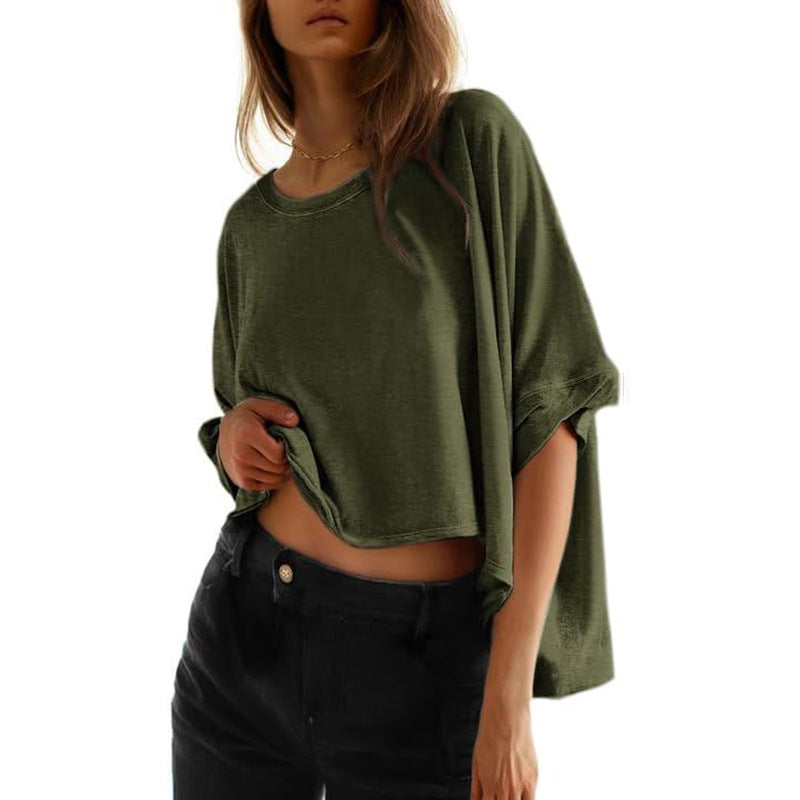 Women's Casual Oversized Batwing Sleeve Dislocation Twisted Blouses