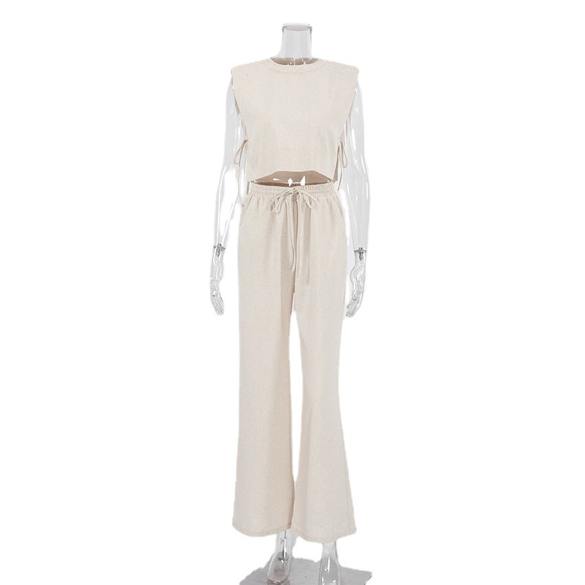 Women's Padded Shoulder Sleeveless Trousers Two-piece Casual Suits