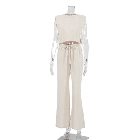 Women's Padded Shoulder Sleeveless Trousers Two-piece Casual Suits