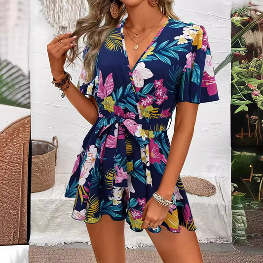 Women's Beach Vacation Style Ruffle Sleeve Cross Jumpsuits