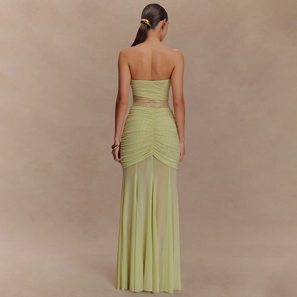 Graceful Tube Sleeveless Sexy Pleated Hollow Dress