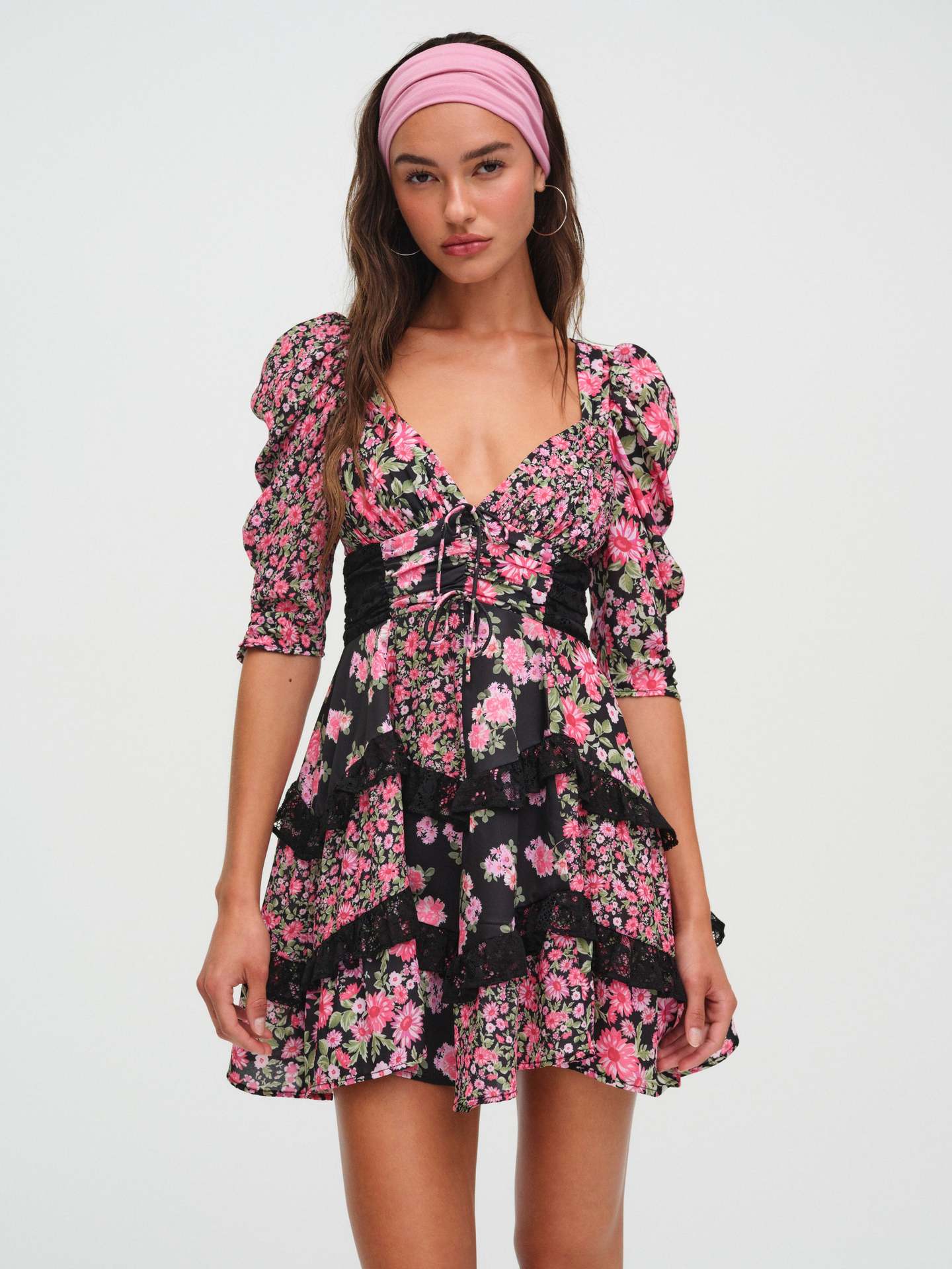 White Porcelain Floral Lace Stitching Dress Female Skirts