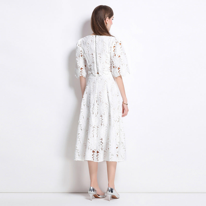 Embroidered Round Neck Flared Holiday Water-soluble Suits