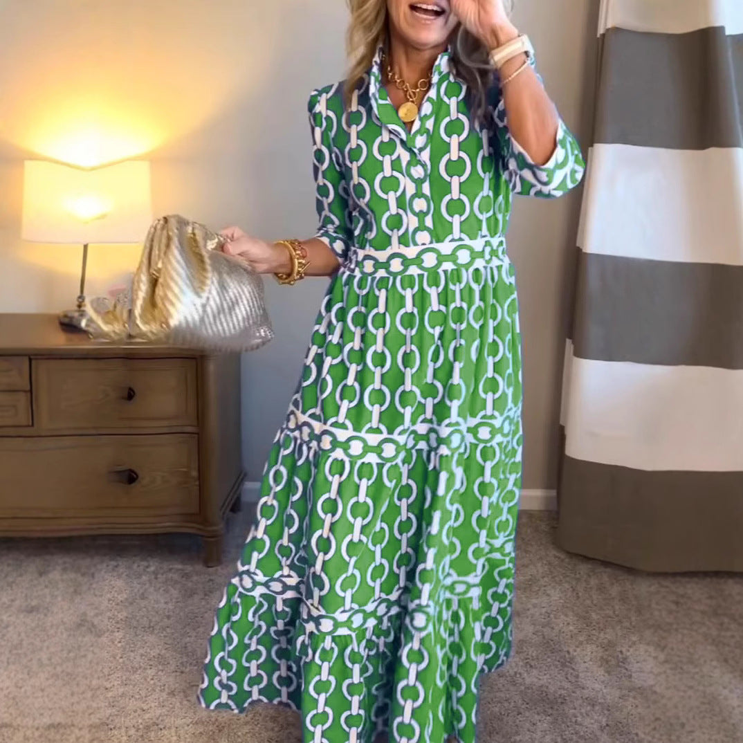Slouchy Geometric Print Round Neck Dress Dresses