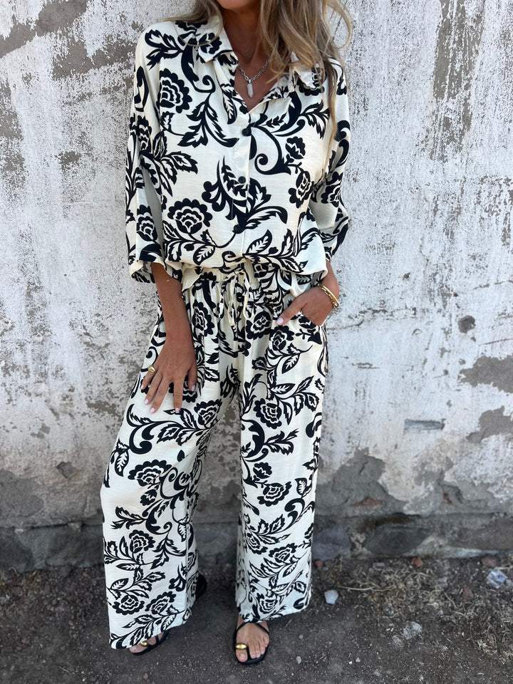 Women's Casual Ladies Printed Two-piece Shirt Trousers Suits