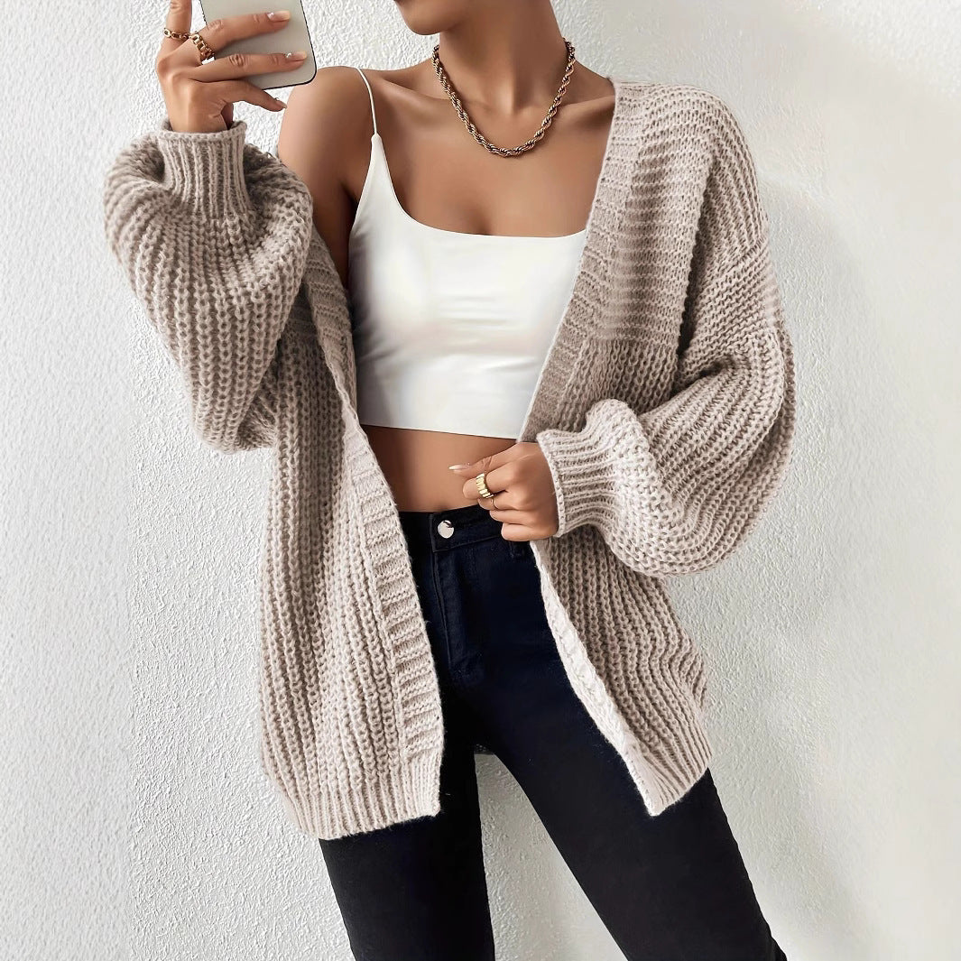 Knitted Solid Color Lazy Simple Versatile Cardigans