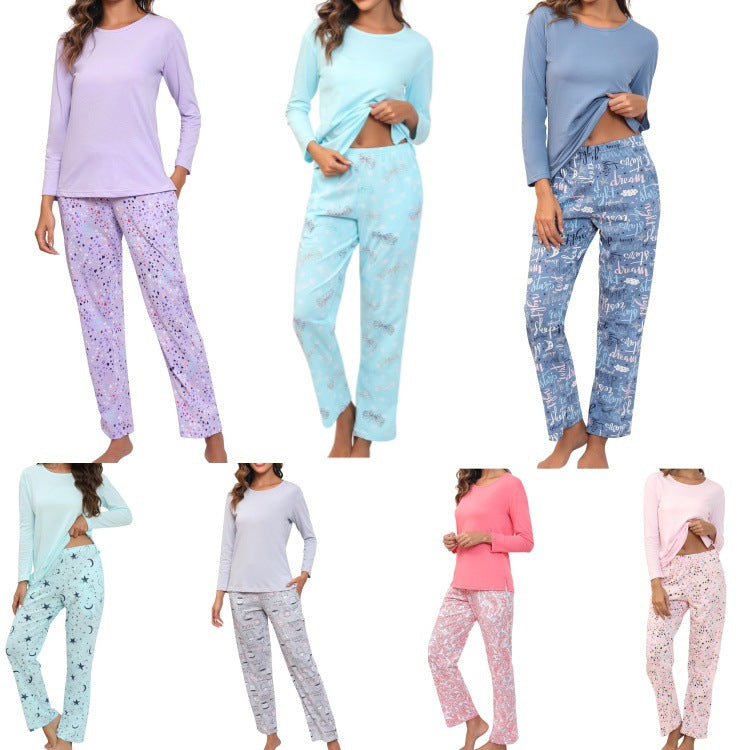 Solid Color Long-sleeved T-shirt Printed Trousers Suits