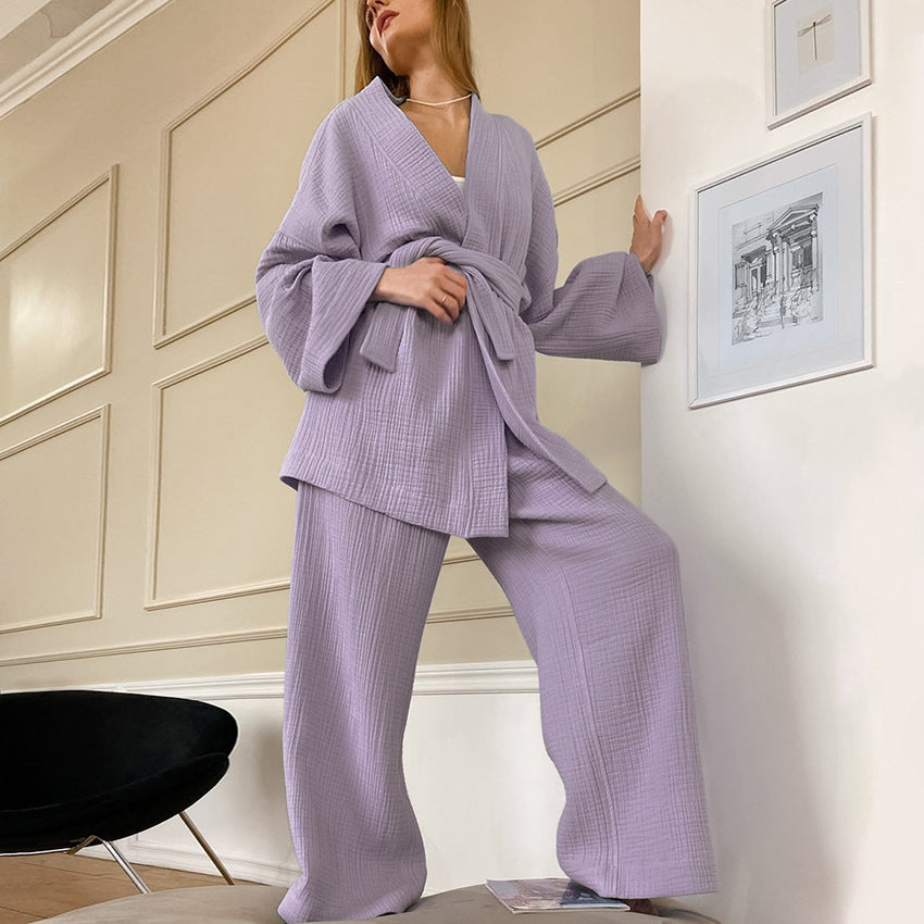 Women's French Style Loose Trousers Gauze Two-piece Solid Suits