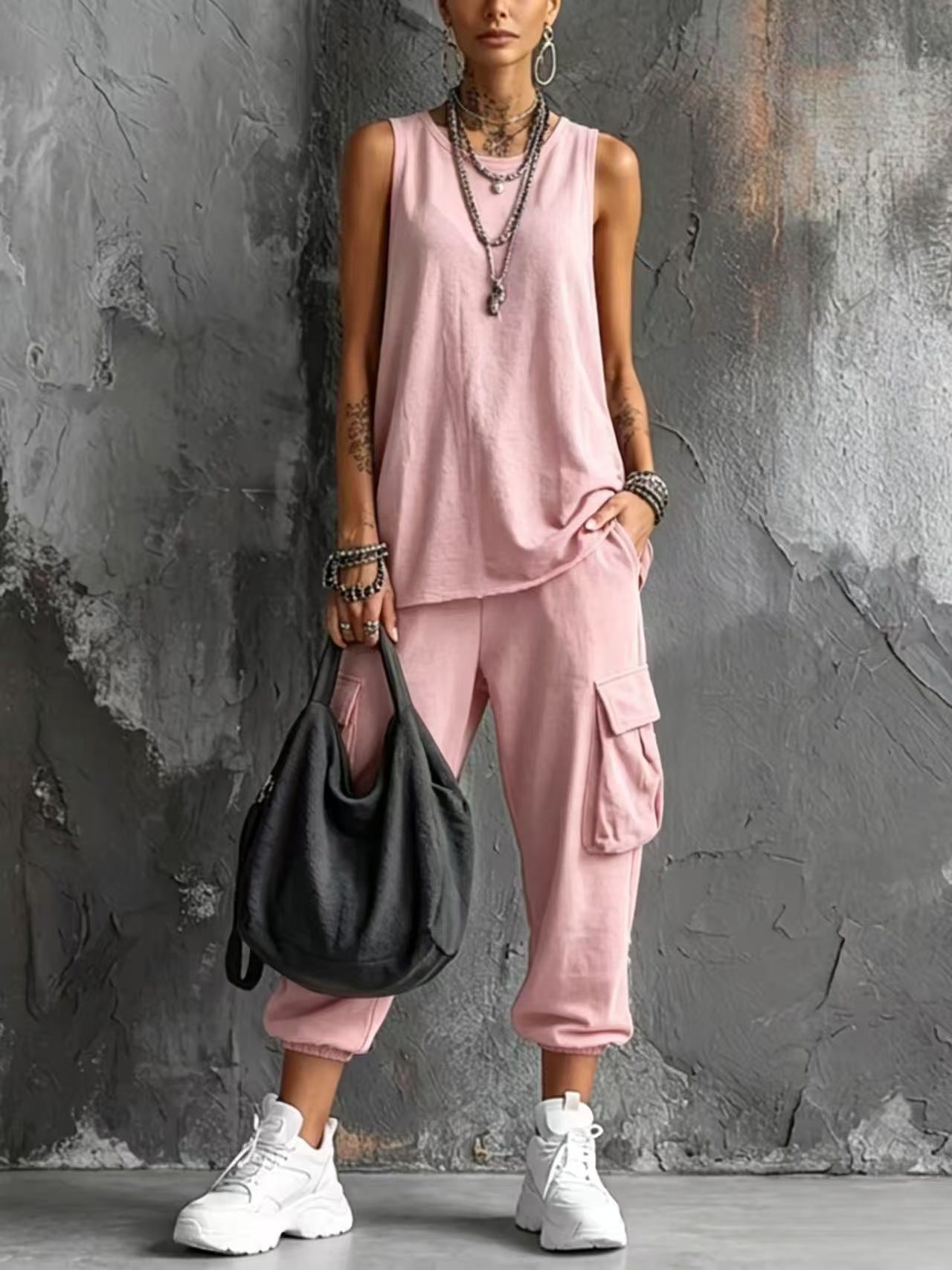 Women's Summer Sleeveless Round Neck Overalls Two-piece Fashion Casual Suit